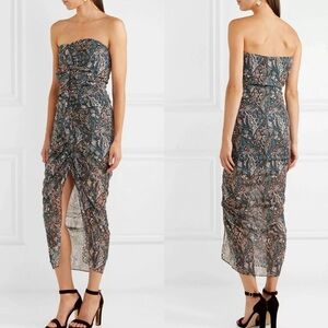 VERONICA BEARD PEYTON STRAPLESS RUCHED 100% SILK MIDI DRESS sz 2